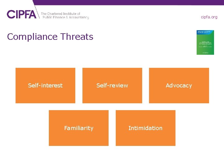 cipfa. org Compliance Threats Self-interest Self-review Familiarity Advocacy Intimidation 