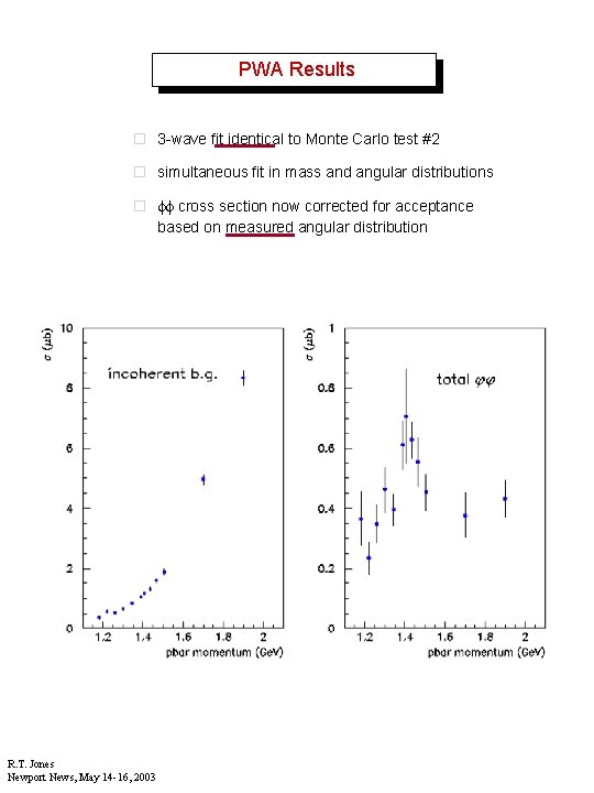 PWA Results ¨ 3 -wave fit identical to Monte Carlo test #2 ¨ simultaneous