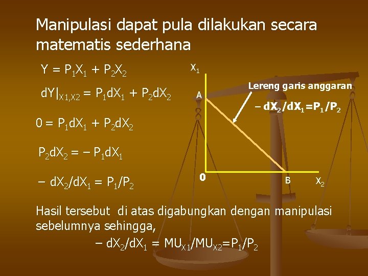 Manipulasi dapat pula dilakukan secara matematis sederhana Y = P 1 X 1 +
