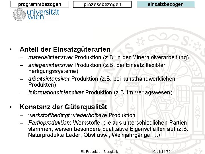 programmbezogen • prozessbezogen einsatzbezogen Anteil der Einsatzgüterarten – materialintensiver Produktion (z. B. in der