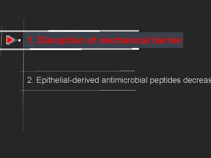 1. Disruption of mechanical barrier 2. Epithelial-derived antimicrobial peptides decreas 