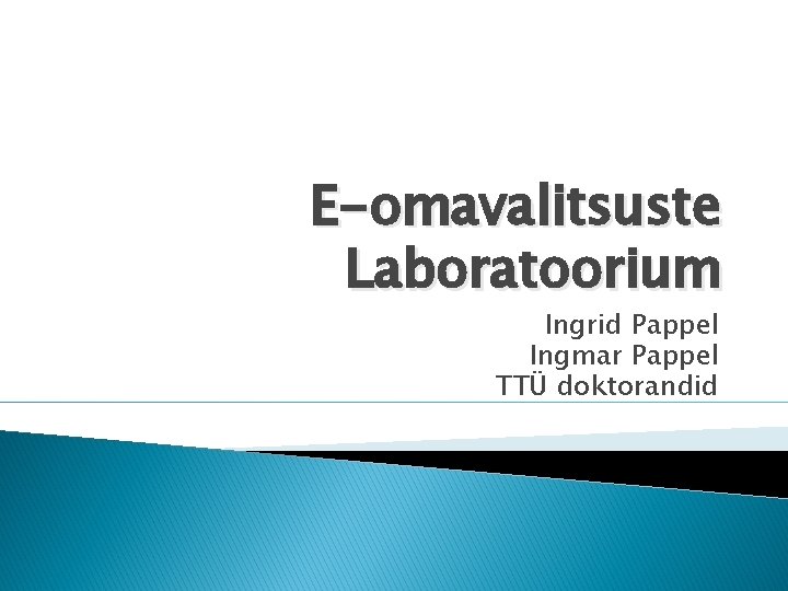 E-omavalitsuste Laboratoorium Ingrid Pappel Ingmar Pappel TTÜ doktorandid 