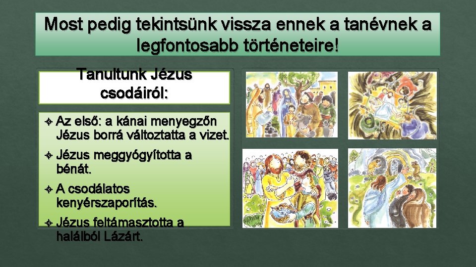 Most pedig tekintsünk vissza ennek a tanévnek a legfontosabb történeteire! Tanultunk Jézus csodáiról: Az