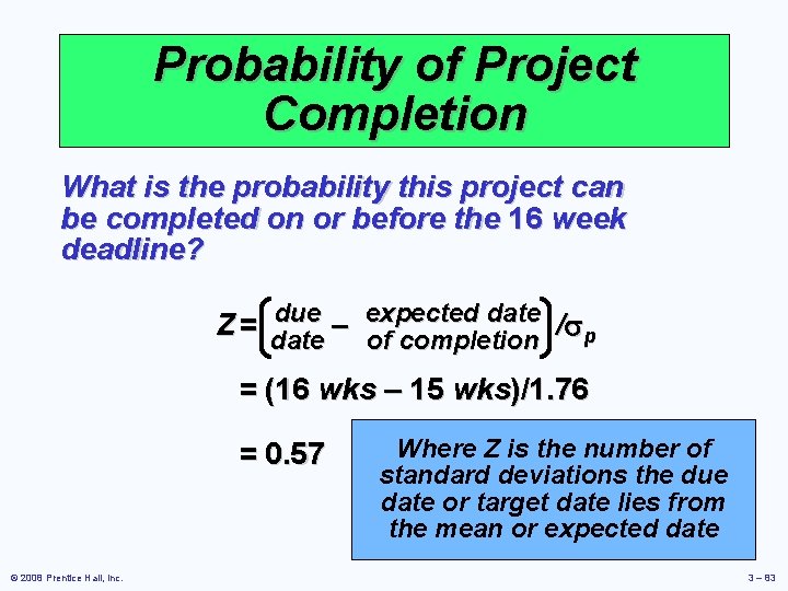Probability of Project Completion What is the probability this project can be completed on