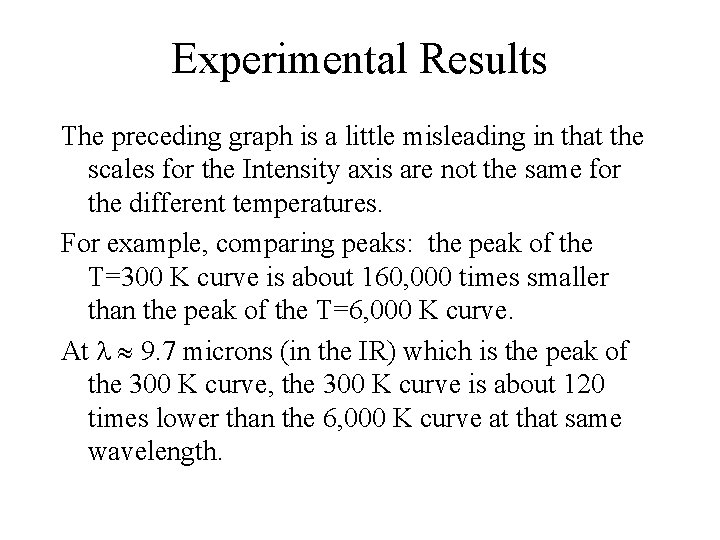Experimental Results The preceding graph is a little misleading in that the scales for
