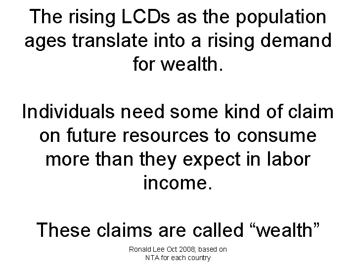 The rising LCDs as the population ages translate into a rising demand for wealth.