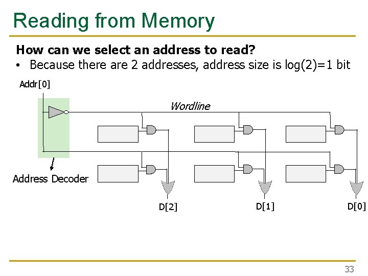 Reading from Memory How can we select an address to read? • Because there Reading from Memory How can we select an address to read? • Because there
