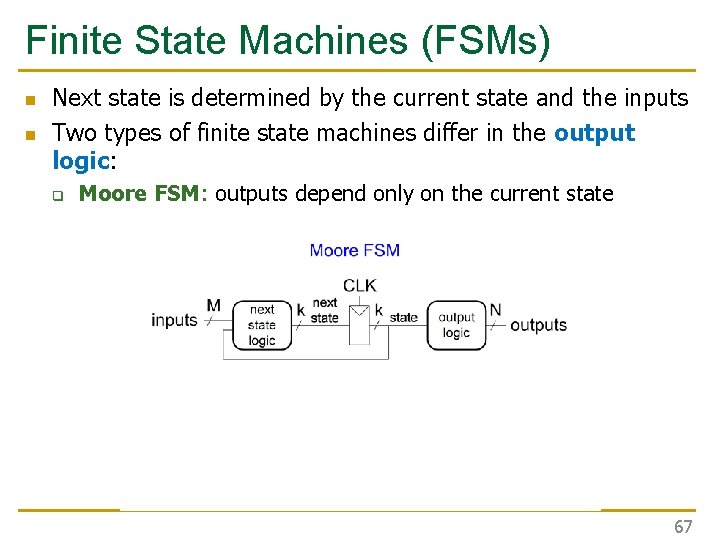 Finite State Machines (FSMs) n n Next state is determined by the current state Finite State Machines (FSMs) n n Next state is determined by the current state