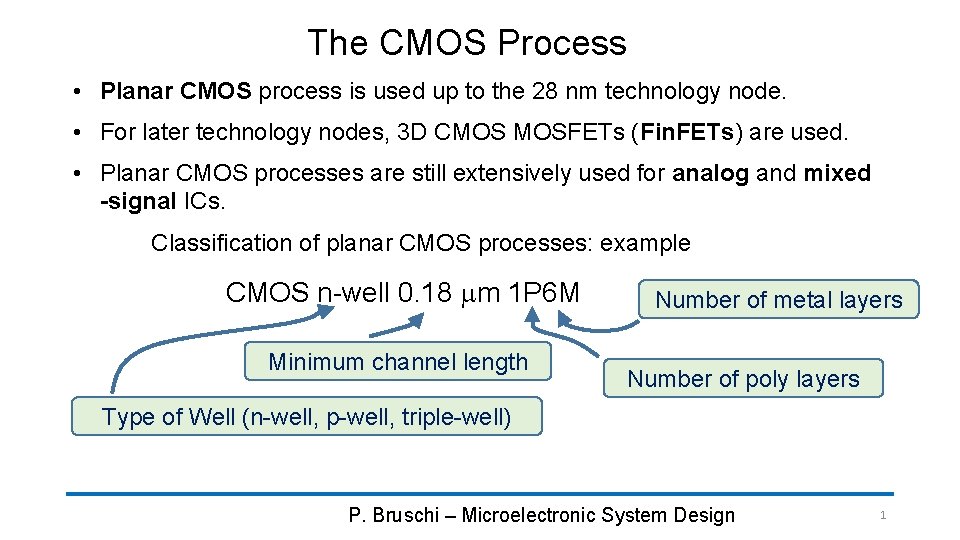 The CMOS Process • Planar CMOS process is used up to the 28 nm