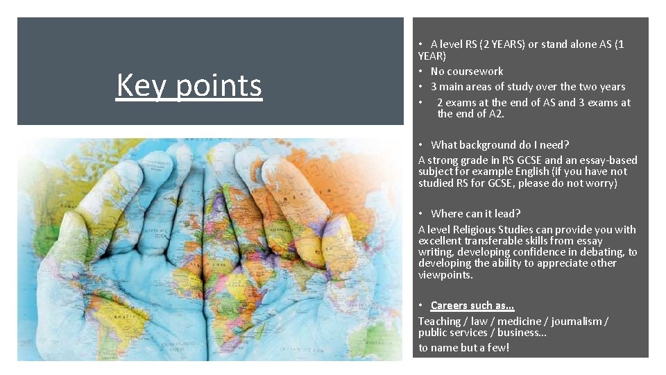 Key points • A level RS (2 YEARS) or stand alone AS (1 YEAR)