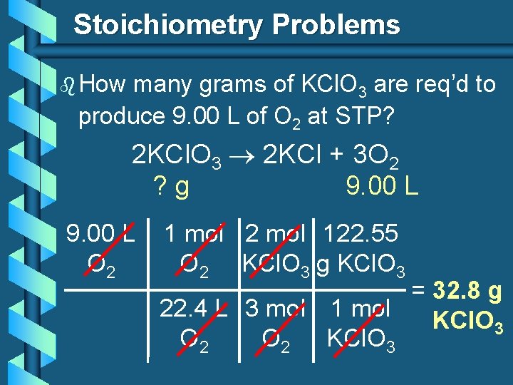 Stoichiometry Problems b How many grams of KCl. O 3 are req’d to produce