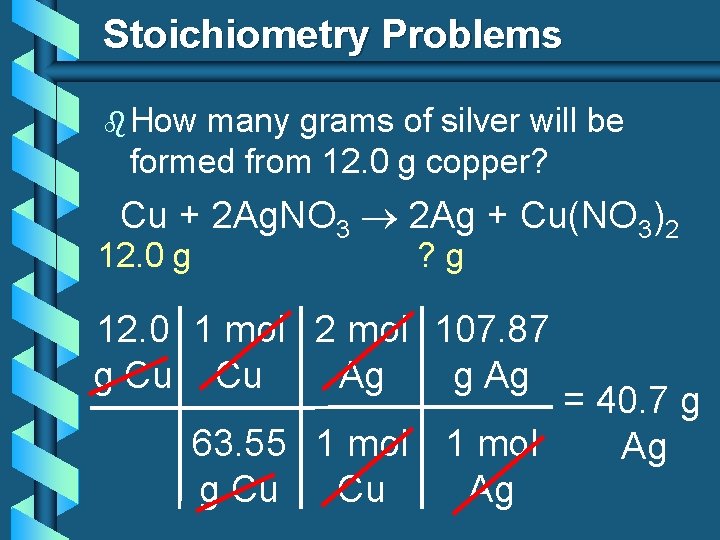 Stoichiometry Problems b How many grams of silver will be formed from 12. 0