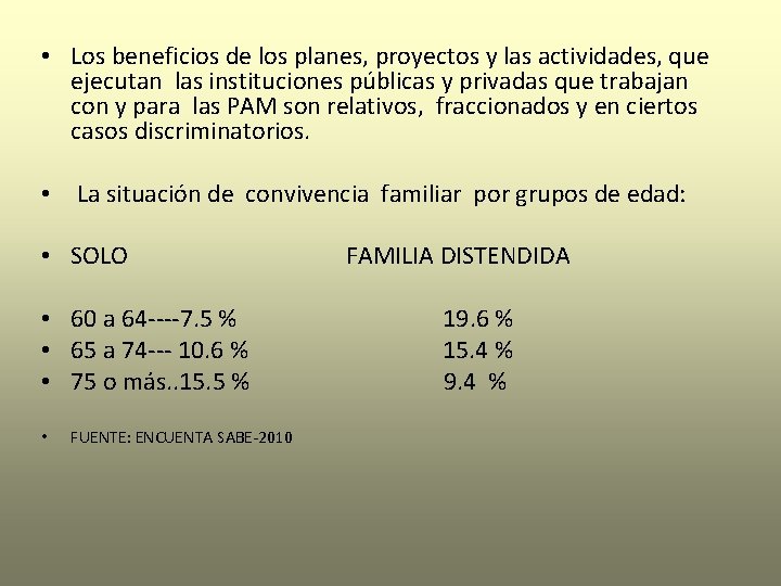  • Los beneficios de los planes, proyectos y las actividades, que ejecutan las