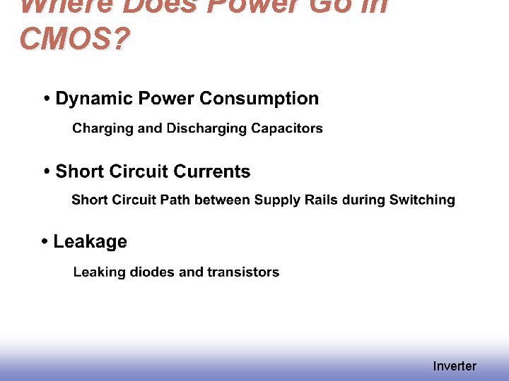 Where Does Power Go in CMOS? Inverter 