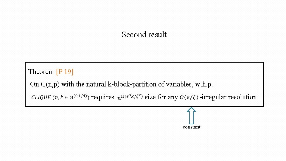 Second result Theorem [P 19] On G(n, p) with the natural k-block-partition of variables,