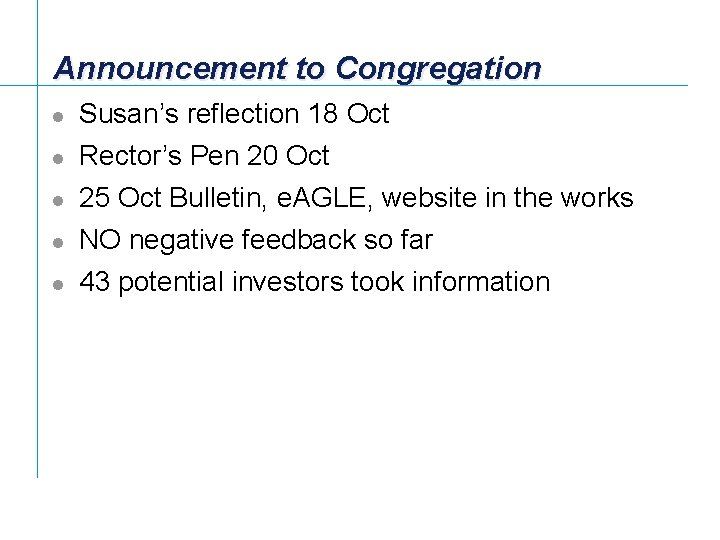 Announcement to Congregation l Susan’s reflection 18 Oct l Rector’s Pen 20 Oct l