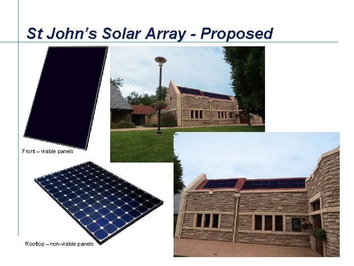 St John’s Solar Array - Proposed Front – visible panels Rooftop – non-visible panels