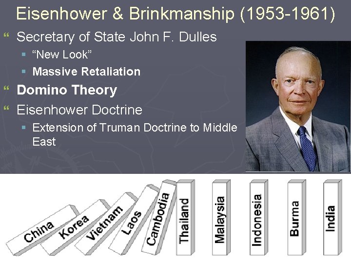 Eisenhower & Brinkmanship (1953 -1961) } Secretary of State John F. Dulles § “New Eisenhower & Brinkmanship (1953 -1961) } Secretary of State John F. Dulles § “New