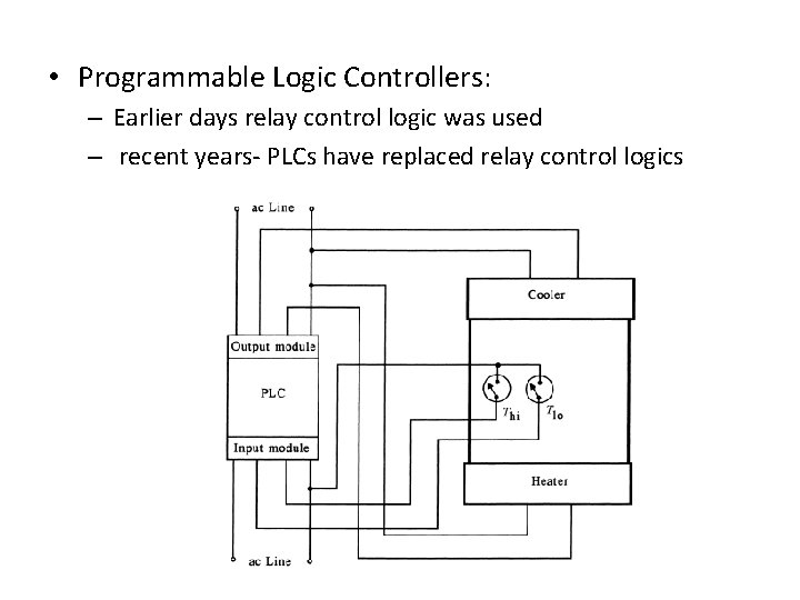  • Programmable Logic Controllers: – Earlier days relay control logic was used –