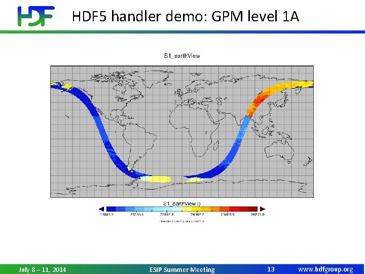 HDF 5 handler demo: GPM level 1 A July 8 – 11, 2014 ESIP