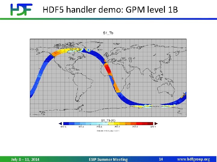 HDF 5 handler demo: GPM level 1 B July 8 – 11, 2014 ESIP