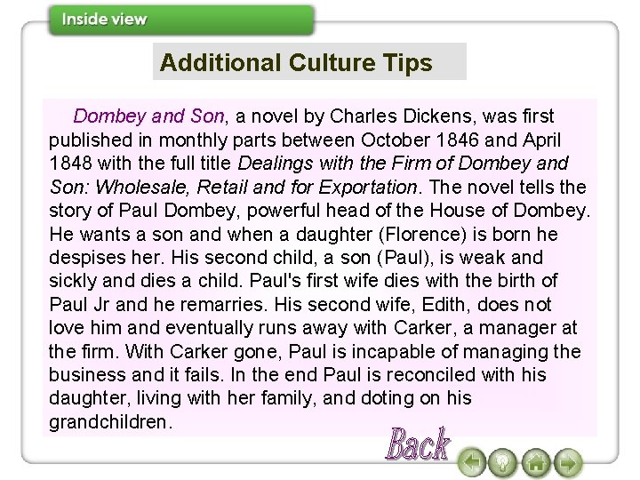 Additional Culture Tips Dombey and Son, a novel by Charles Dickens, was first published