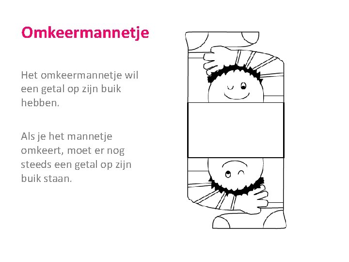 Omkeermannetje Het omkeermannetje wil een getal op zijn buik hebben. Als je het mannetje