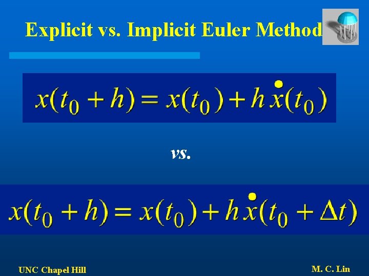 Explicit vs. Implicit Euler Method vs. UNC Chapel Hill M. C. Lin 