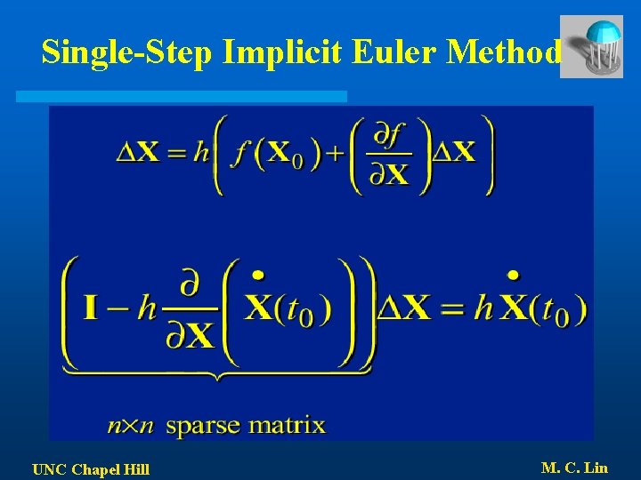 Single-Step Implicit Euler Method UNC Chapel Hill M. C. Lin 