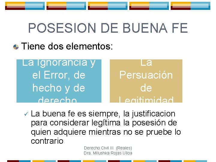 POSESION DE BUENA FE Tiene dos elementos: La Ignorancia y el Error, de hecho