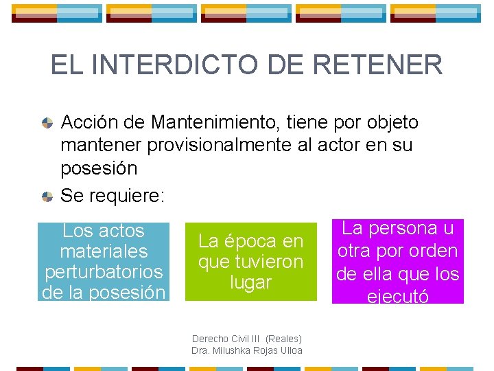 EL INTERDICTO DE RETENER Acción de Mantenimiento, tiene por objeto mantener provisionalmente al actor