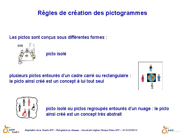 Règles de création des pictogrammes Les pictos sont conçus sous différentes formes : picto