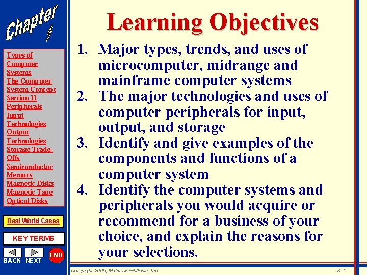 Learning Objectives Types of Computer Systems The Computer System Concept Section II Peripherals Input