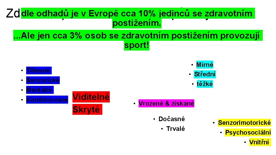 dle odhadů je v Evropěacca 10% jedinců se zdravotním Zdravotní postižení možné způsoby dělení