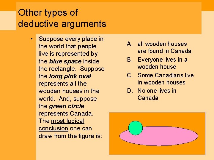 Other types of deductive arguments • Suppose every place in the world that people