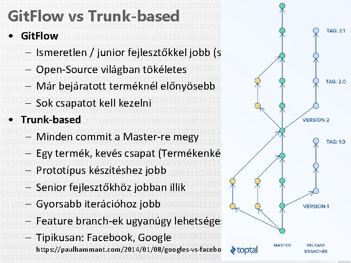 Git. Flow vs Trunk-based • Git. Flow – Ismeretlen / junior fejlesztőkkel jobb (szabályozottabb