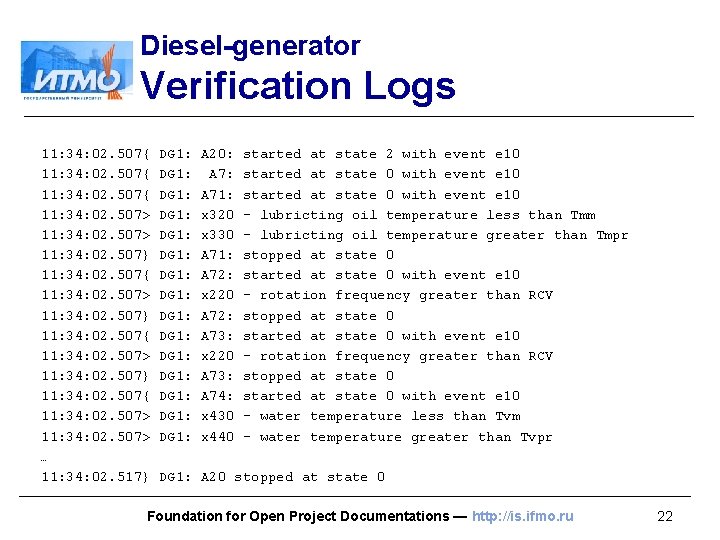 Diesel-generator Verification Logs 11: 34: 02. 507{ 11: 34: 02. 507> 11: 34: 02.