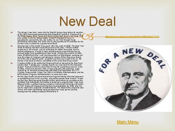  New Deal The phrase "new deal" came into the English lexicon long before