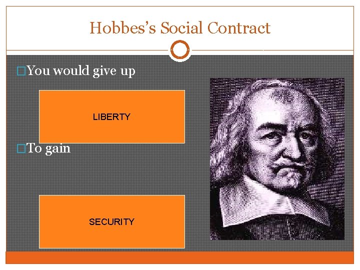 Hobbes’s Social Contract �You would give up LIBERTY �To gain SECURITY 