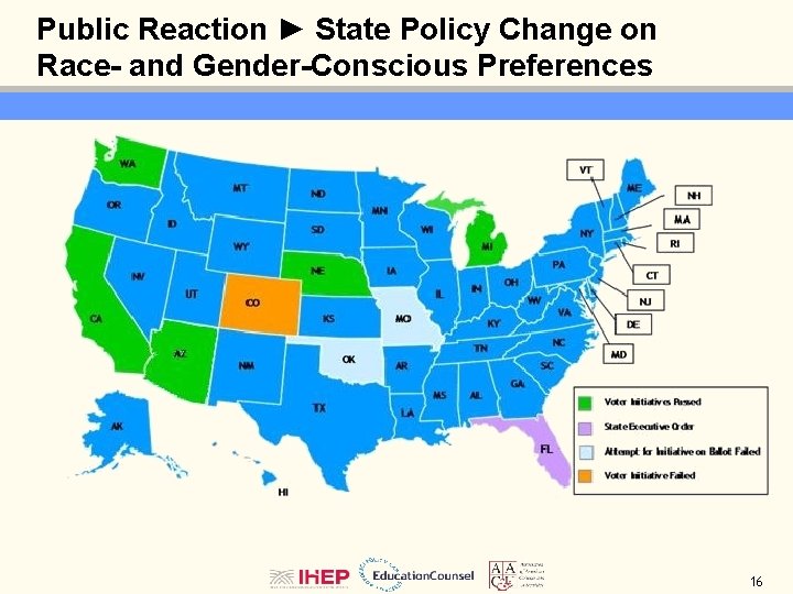 Public Reaction ► State Policy Change on Race- and Gender-Conscious Preferences 16 