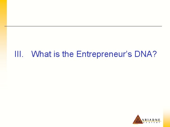 III. What is the Entrepreneur’s DNA? 