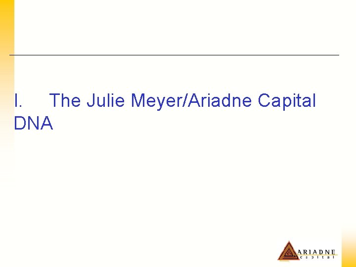 I. The Julie Meyer/Ariadne Capital DNA 