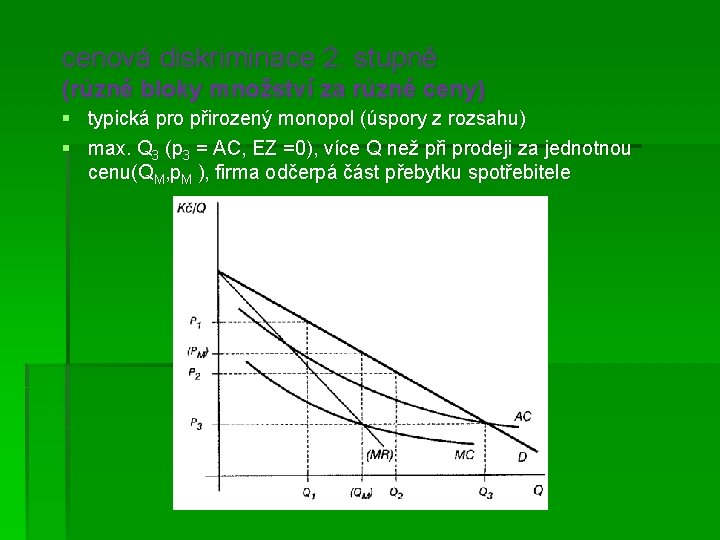 cenová diskriminace 2. stupně (různé bloky množství za různé ceny) § typická pro přirozený