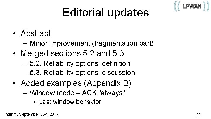 Editorial updates • Abstract – Minor improvement (fragmentation part) • Merged sections 5. 2
