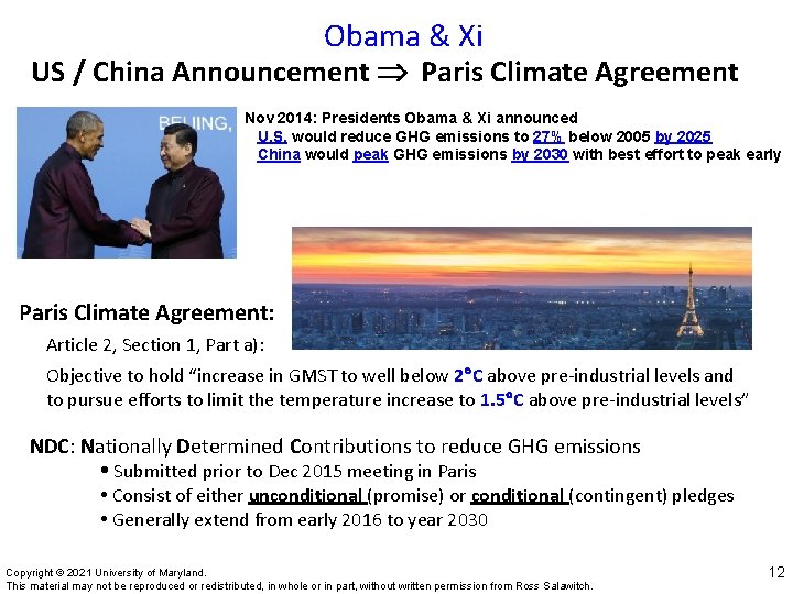 Obama & Xi US / China Announcement Paris Climate Agreement Nov 2014: Presidents Obama