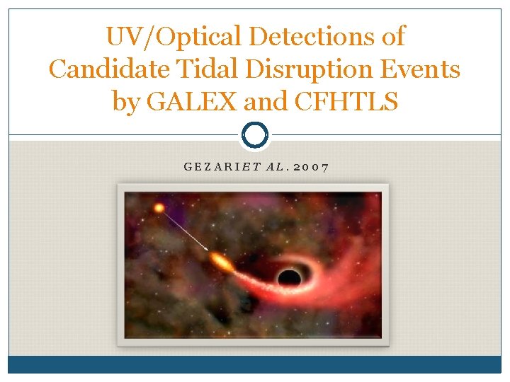 UV/Optical Detections of Candidate Tidal Disruption Events by GALEX and CFHTLS GEZARIET AL. 2007