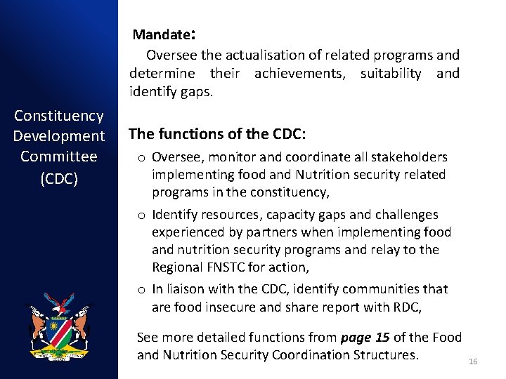 Mandate: Oversee the actualisation of related programs and determine their achievements, suitability and identify