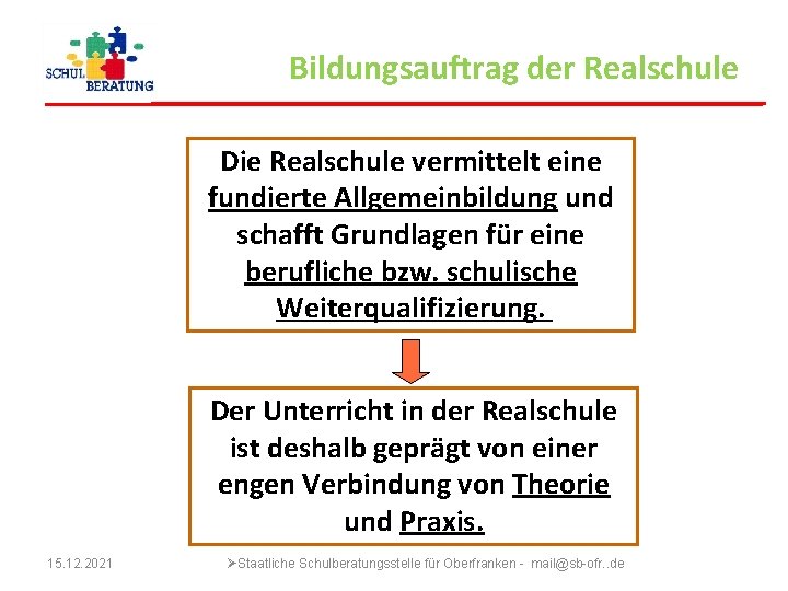 Bildungsauftrag der Realschule Die Realschule vermittelt eine fundierte Allgemeinbildung und schafft Grundlagen für eine