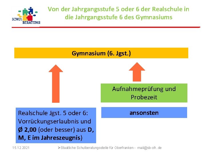 Von der Jahrgangsstufe 5 oder 6 der Realschule in die Jahrgangsstufe 6 des Gymnasium