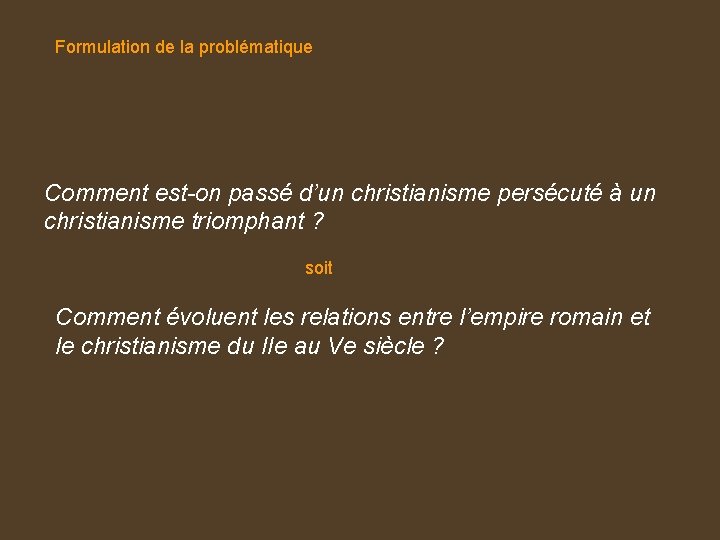 Formulation de la problématique Comment est-on passé d’un christianisme persécuté à un christianisme triomphant